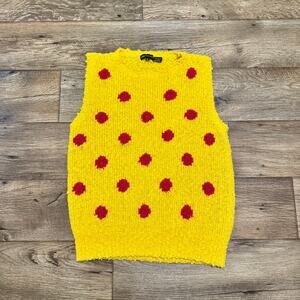Vintage 80s Abstract Yellow Knit Polka Dot Sweater